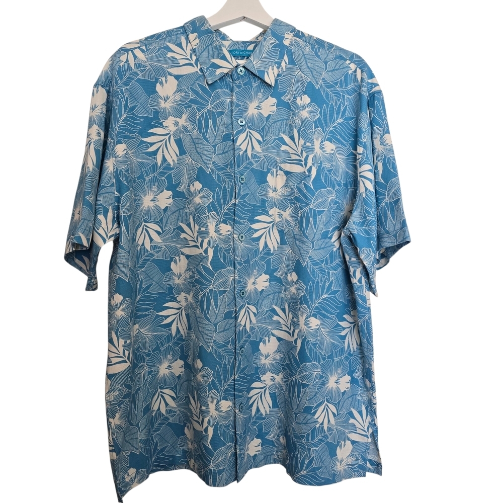 Nwt Tori Richard Tropical Hawaiian Blue White Floral Men's Shirt